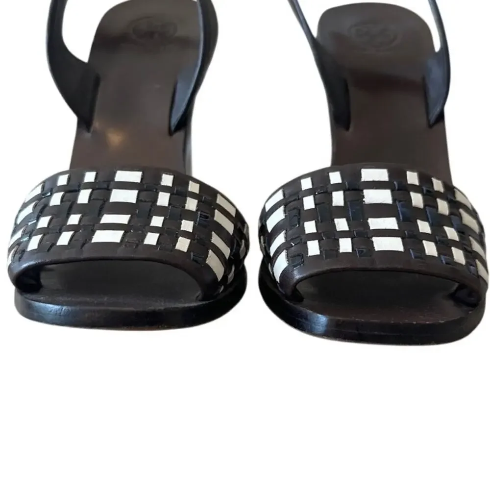 Tory Burch Emori Slingback Sandals‎ Wood Lucite Heel 8.5